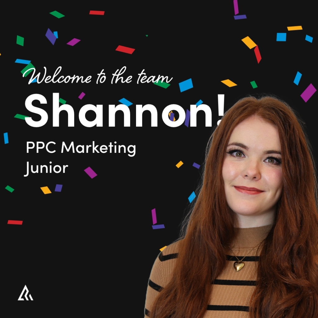 black background with confetti and shannon | welcome to the team banner | Laser red