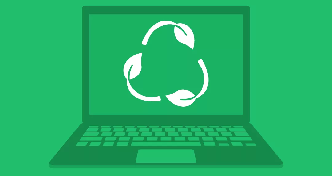 drawing of a laptop on a blank background with an eco friendly inspired leaf design