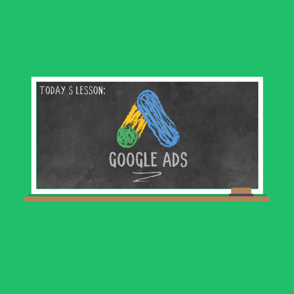 a blackboard wth the google ads logo in the middle it reads 