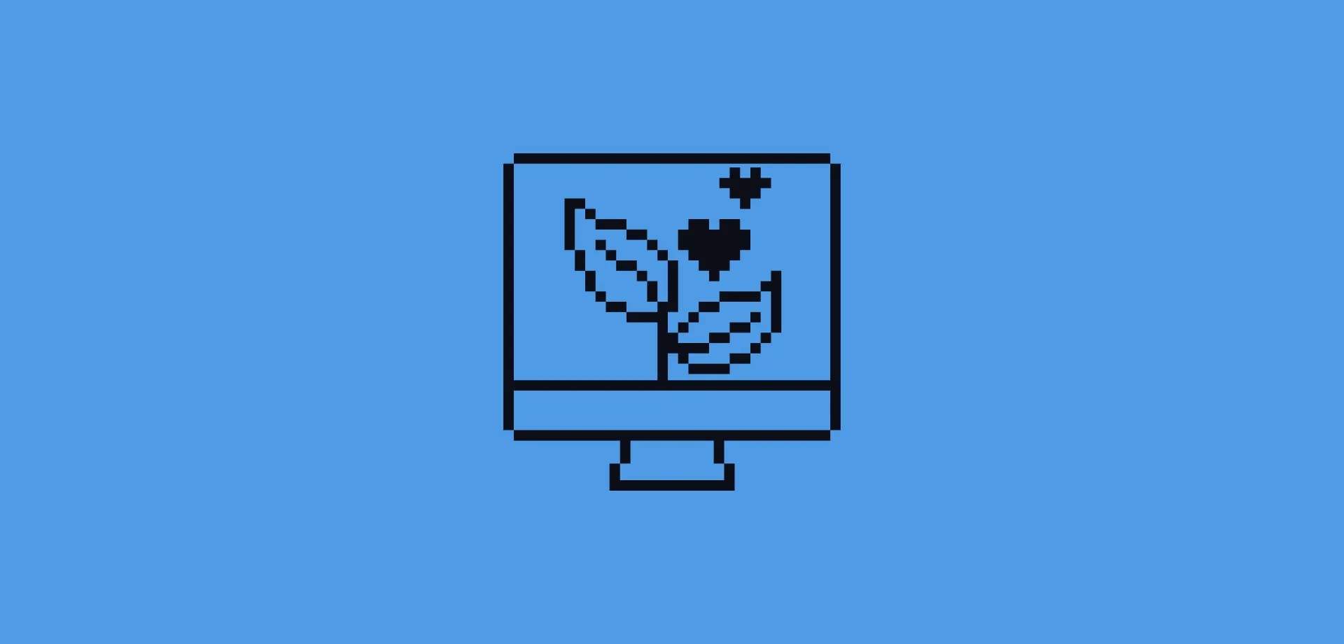 pixelated computer screen with a plant and hearts