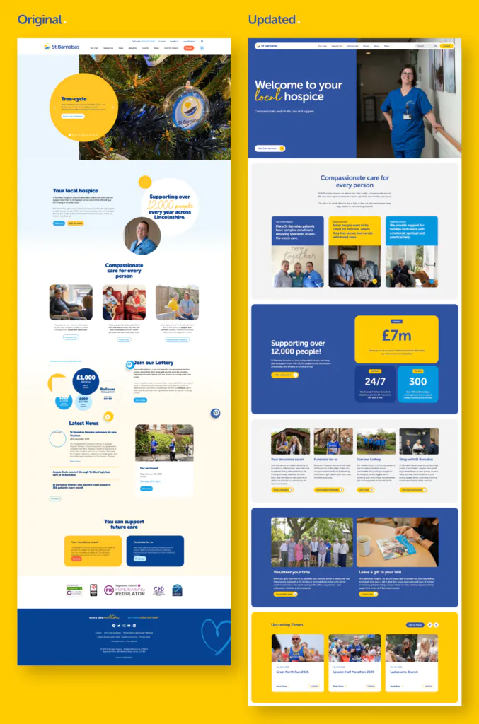 the original and the new st barnabas website side by side