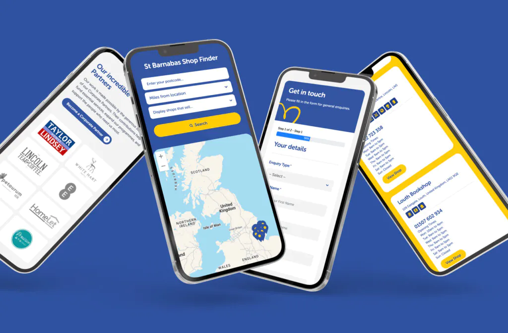 a mock up of the st barnabas website on mobile phones